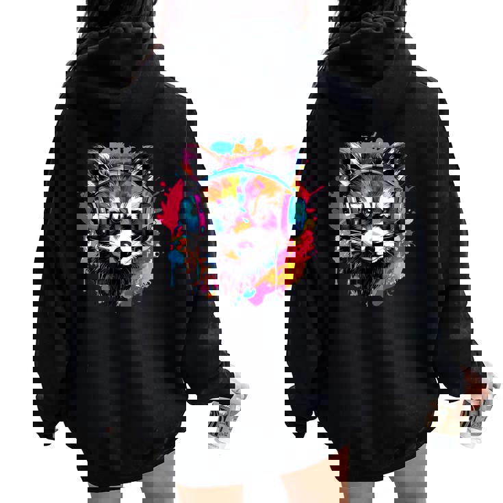 Colorful Raccoon Hoodie | Retro Oversized Women's Style - Back Print
