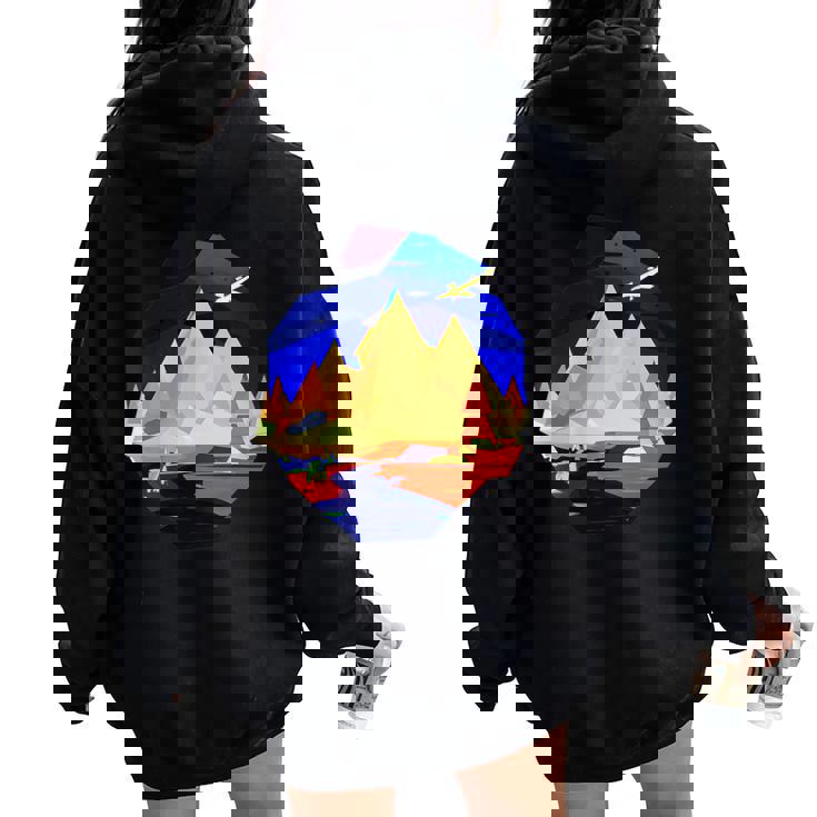 Conception De Paysage De Randonnée Montagne Arc-En-Ciel Sweat à capuche oversize pour femme avec imprimé dans le dos