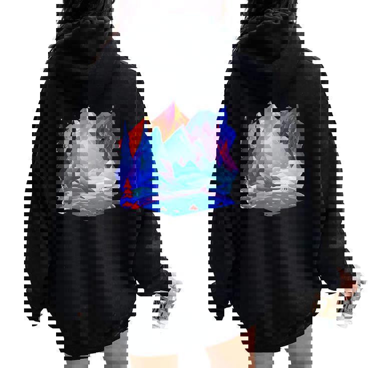 Conception De Paysage De Randonnée Montagne Arc-En-Ciel Sweat à capuche oversize pour femme avec imprimé dans le dos