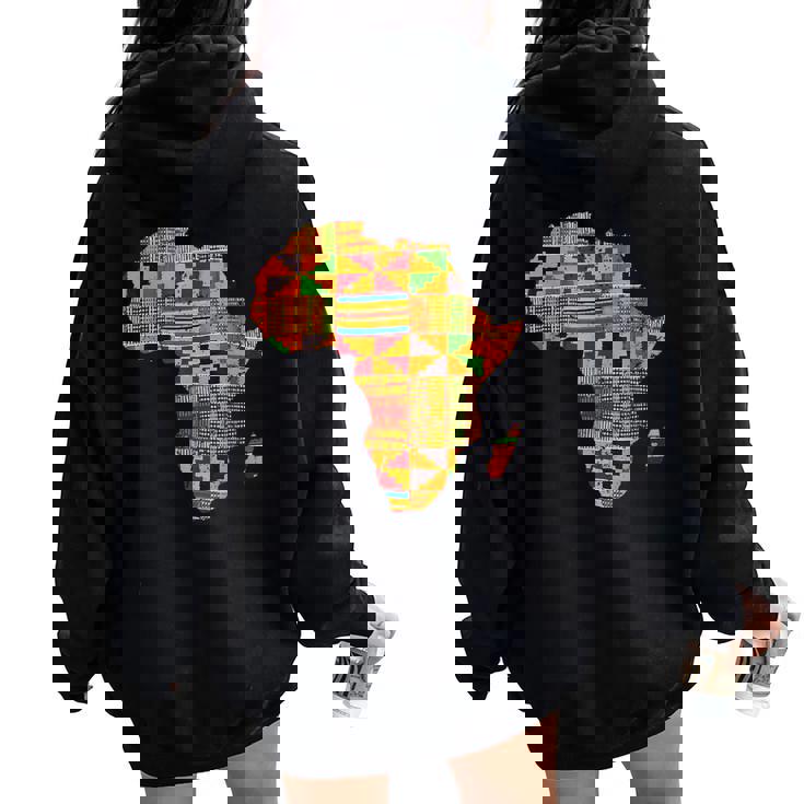 Cool Africa Map Kente Cloth For African Lover Women Oversized Hoodie Back Print