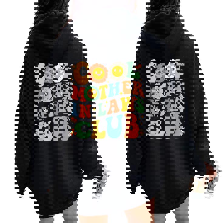 Cool Mother In Laws Club Groovy Mother's Day Floral Women Oversized Hoodie Back Print