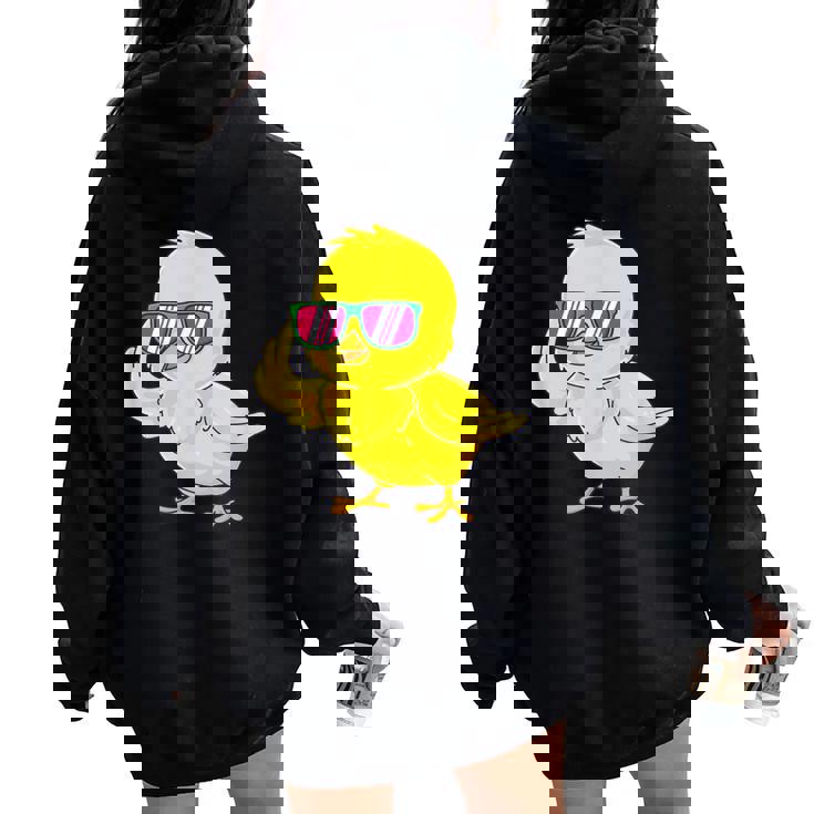 Diseño De Pollito Con Gafas De Sol Pollo Pollo Diversión Broma Women Oversized Hoodie Back Print