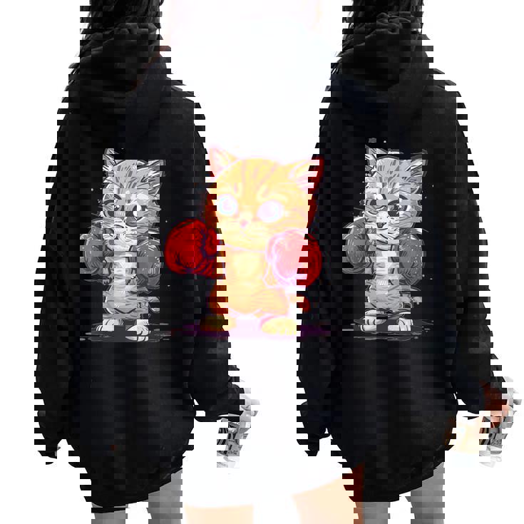 Divertido Gato De Boxeo Con Guantes De Boxeo Para Fanáticos Del Deporte Y Las Mascotas Cuello Women Oversized Hoodie Back Print