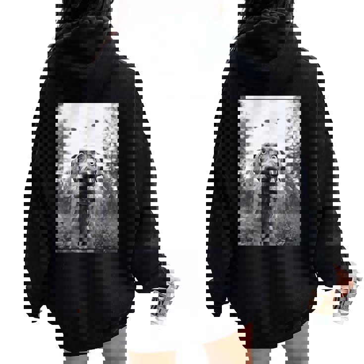 Dog Mom Dad Alien Selfie Weimaraner Ufo Women Oversized Hoodie Back Print