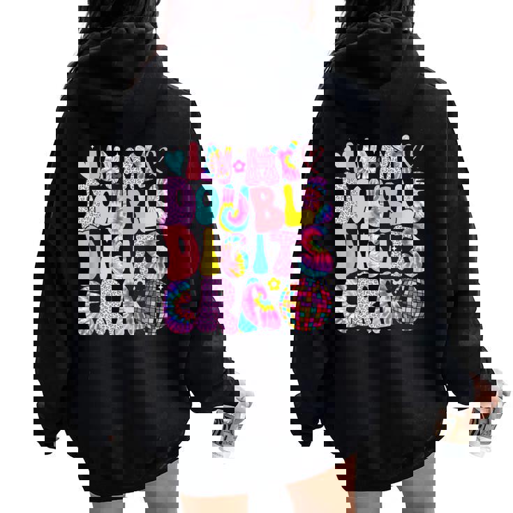 In My Double Digits Era Groovy Ten Years Old 10Th Birthday Women Oversized Hoodie Back Print