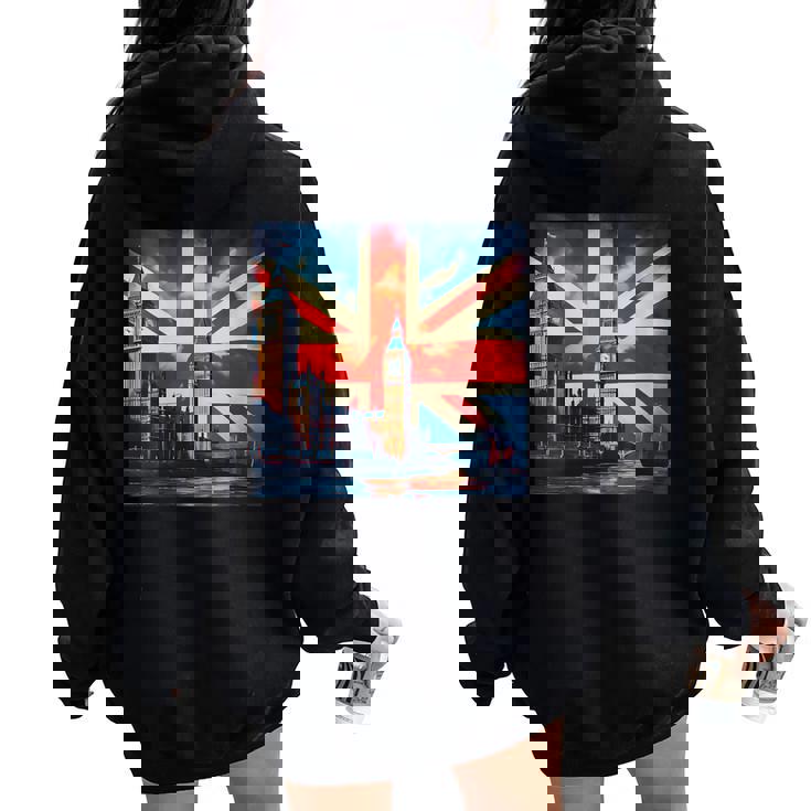 Drapeau Union Jackintage Royaume-Uni Grande-Bretagne Angleterre Sweat à capuche oversize pour femme avec imprimé dans le dos