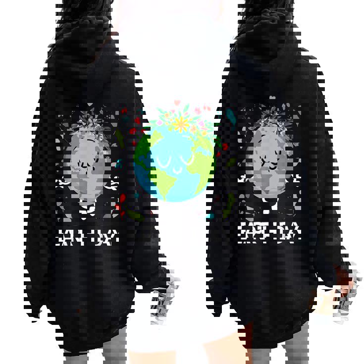 Earth Day Floral Cute & Peaceful Planet Earth Day 2025 Women Oversized Hoodie Back Print