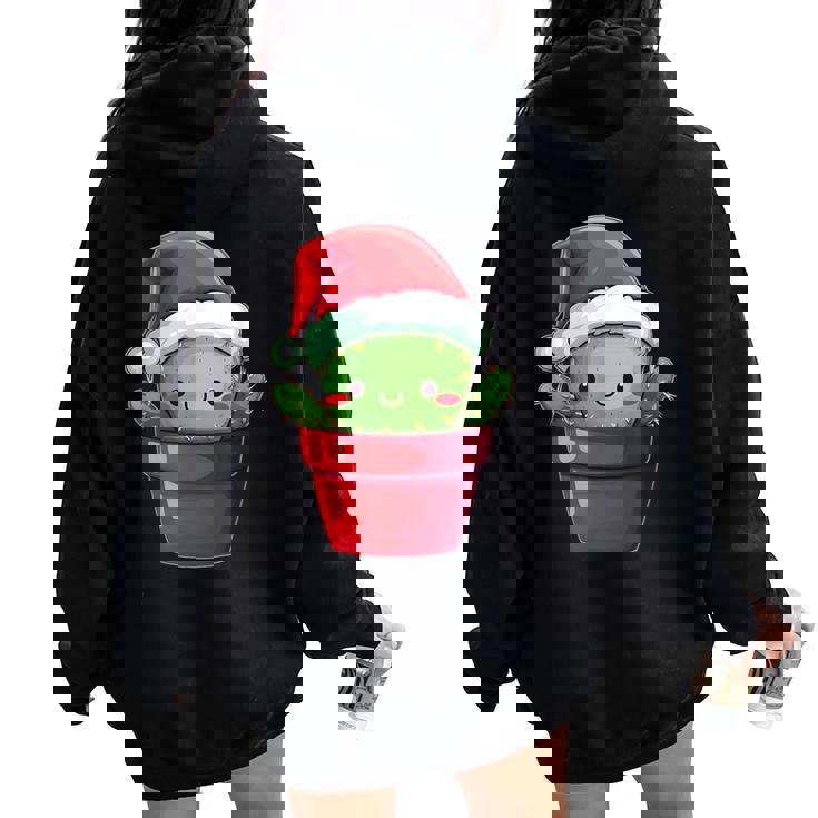 Feliz Navidad Árbol De Cactus Kawaii Amante De Cactus Divertido Navidad Women Oversized Hoodie Back Print