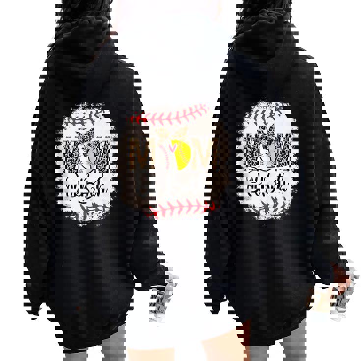 Mothers Ball Mom Of Both Baseball Softball Leopard Women Oversized Hoodie Back Print