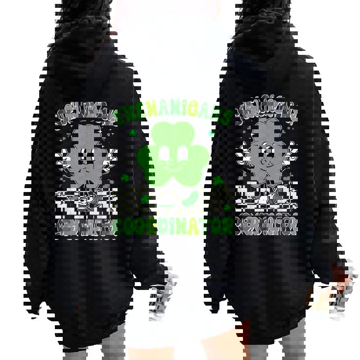 Shenanigans Squad Teacher Retro St Patrick's Day Women Oversized Hoodie Back Print