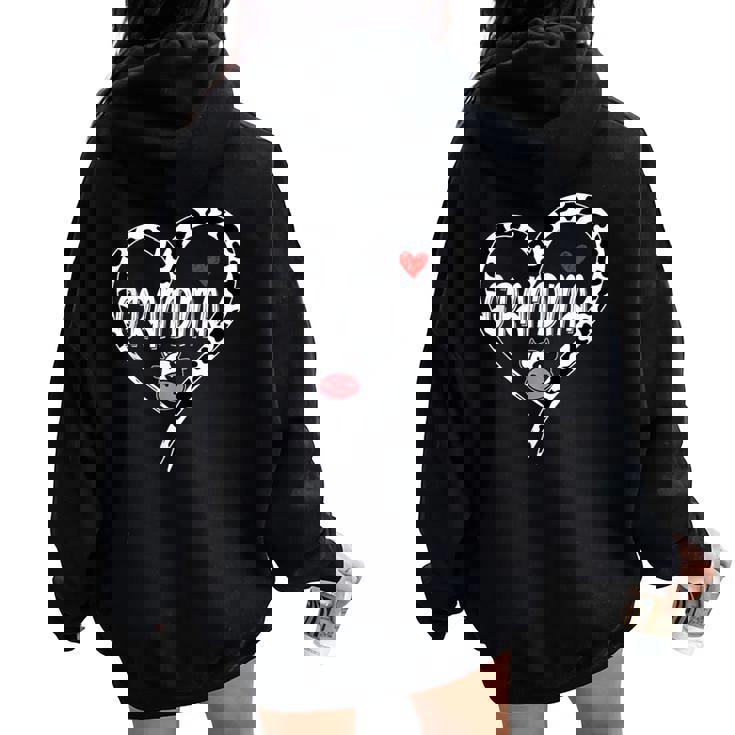 Grandma Cow Print Cow Heart Pattern Farmer Cows Mother's Day Women Oversized Hoodie Back Print