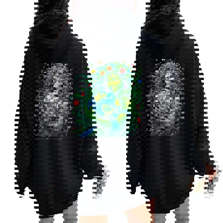 Green Mother Nature Earth Day Earth Mother Planet Nature Women Oversized Hoodie Back Print