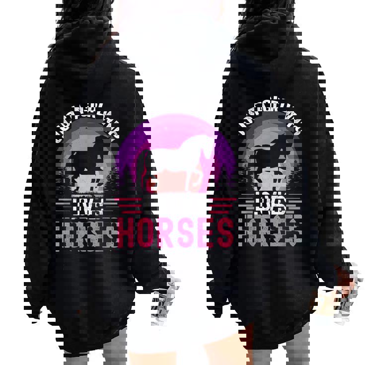 Just A Girl Who Loves Horses Retro Vintage Friesian Horse Women Oversized Hoodie Back Print
