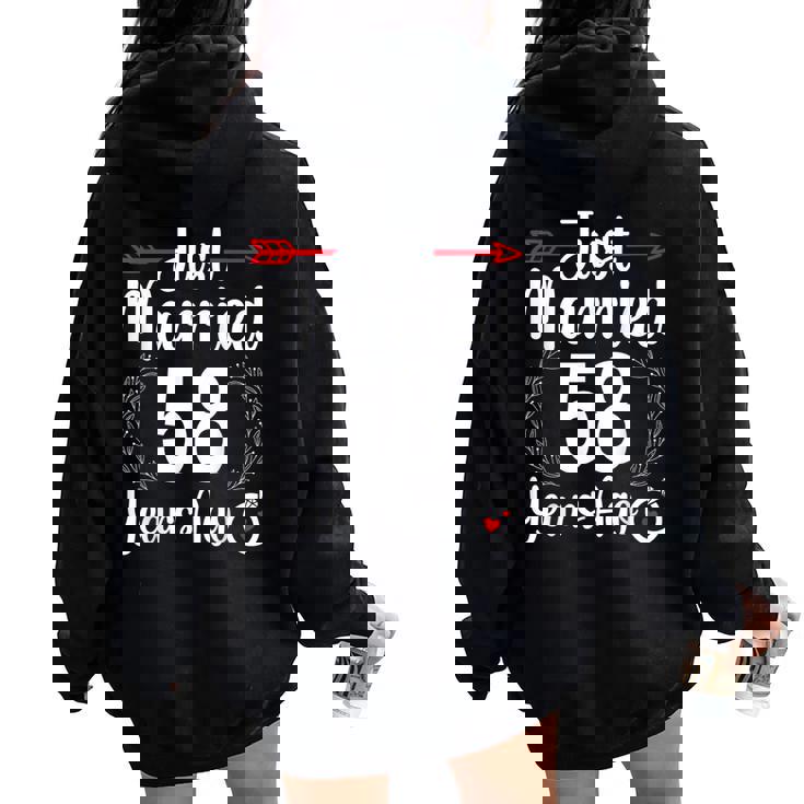 Just Married 58 Years Ago Husband Wife 58Th Anniversary Women Oversized Hoodie Back Print