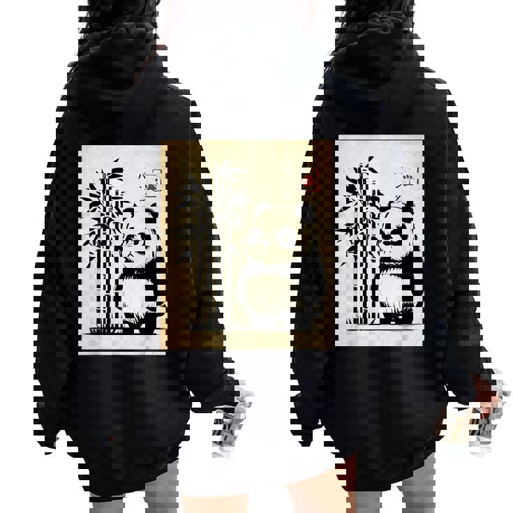 Kawaii Panda Ink Japanese Streetwear Novelty Panda Women Oversized Hoodie Back Print