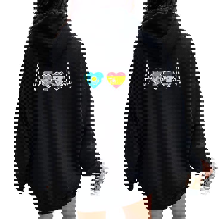 Kazajo Qazaqstan Orgullo Kazajstán Regalosintage Latido Bandera Español Kazajo Niños Hombre S Manga De Doble Puntada Negro Talla S Women Oversized Hoodie Back Print
