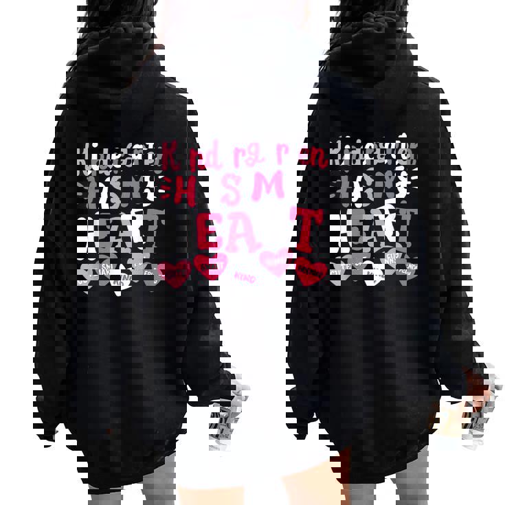 Kindergarten Has My Heart Groovy Valentine's Day Teacher Women Oversized Hoodie Back Print