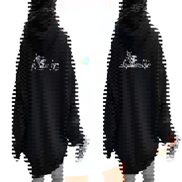 Life Is Really Good Beach Heartbeat Summer Beach Vacation Women Oversized Hoodie Back Print