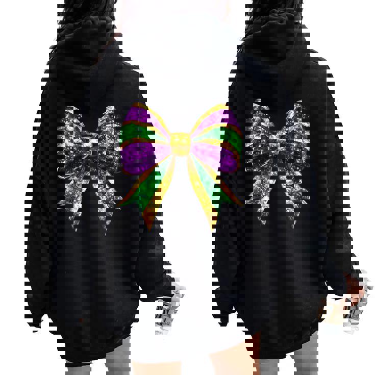 Mardi Gras Coquette Bow Fat-Tuesday New Orleans Girls Women Oversized Hoodie Back Print