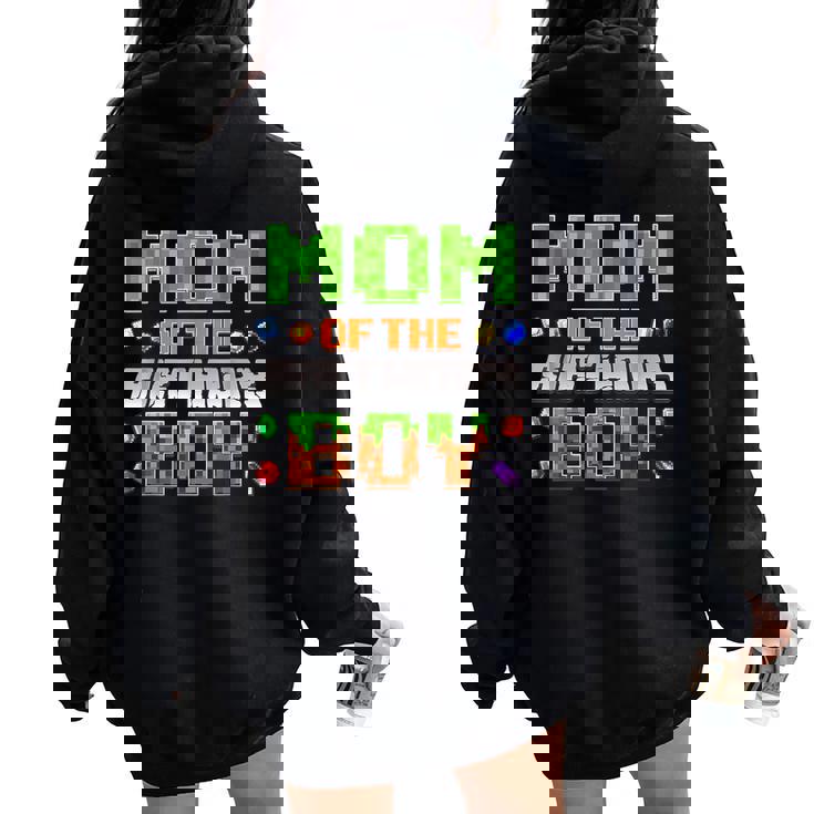 Mom Of The Birthday Boy Party Video Gamer Pixel Number Women Oversized Hoodie Back Print