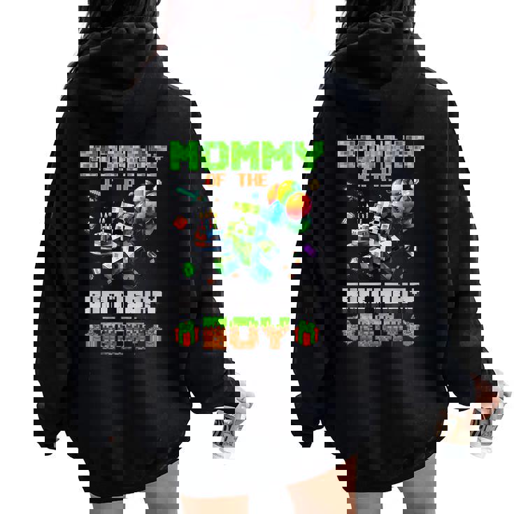 Mom Of The Birthday Boy Party Video Gamer Pixel Number Women Oversized Hoodie Back Print