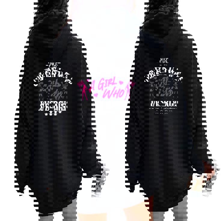 Ne Sous-Estimez Jamais Une Fille Qui Aime La Course Dirt Track Racer Sweat à capuche oversize pour femme avec imprimé dans le dos