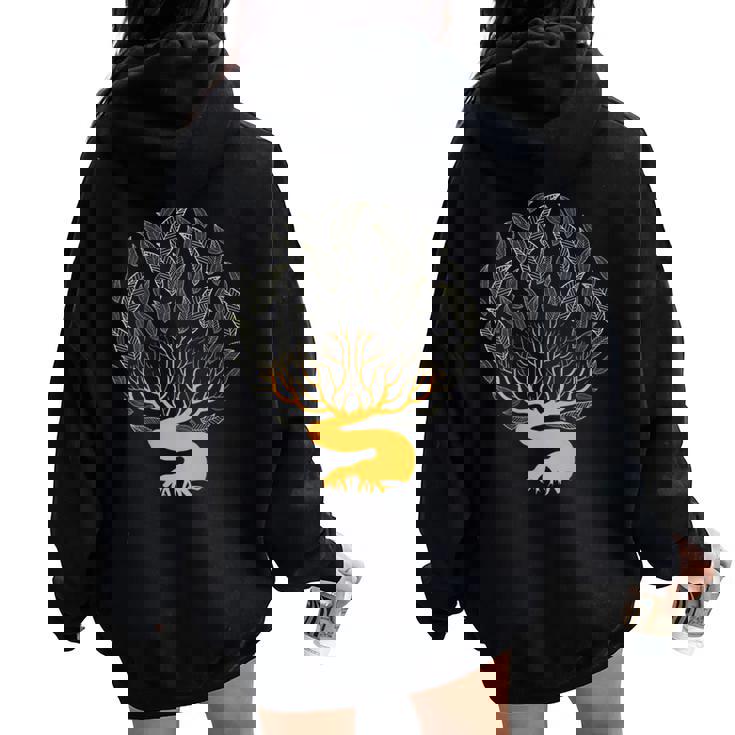 Night Fall Tree Leaves Skeleton Plant Nature Lover Women Oversized Hoodie Back Print