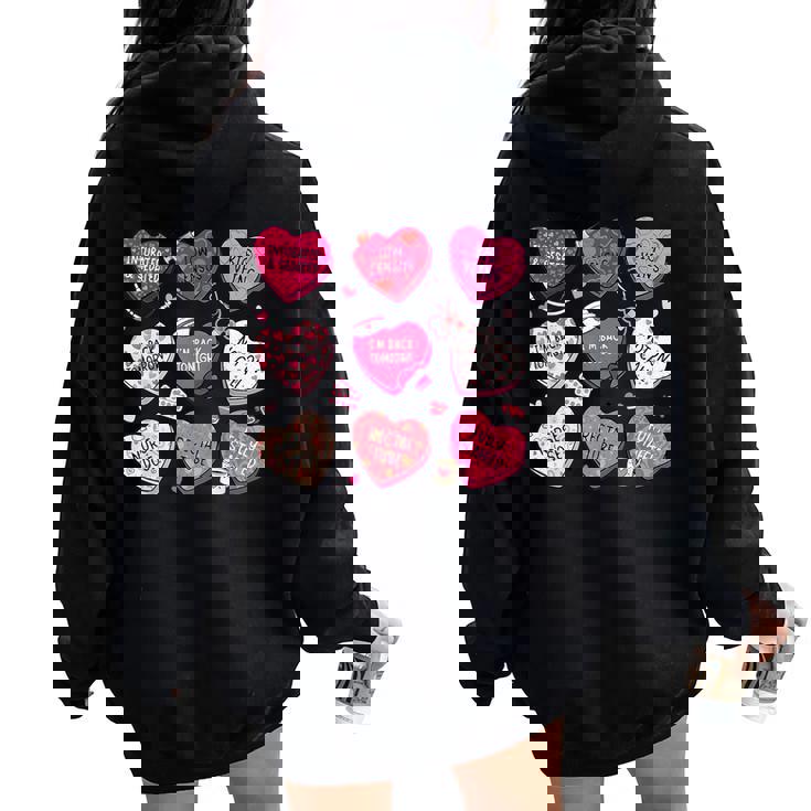 Nurse Valentine's Day Group Conversation Hearts Er Ed Tech Women Oversized Hoodie Back Print