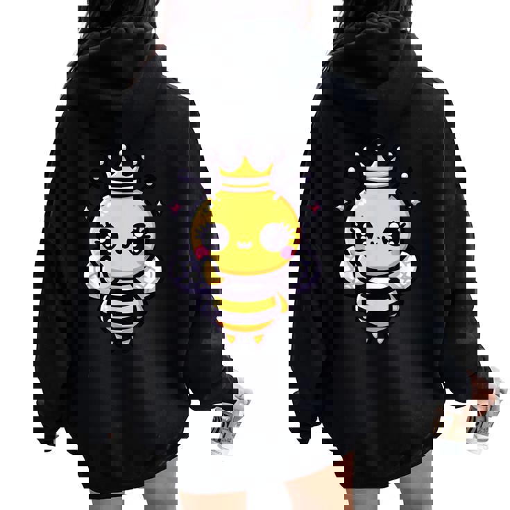 Queen Bee Crown Girls Honey Hive Bee Keeper Bee Women Oversized Hoodie Back Print