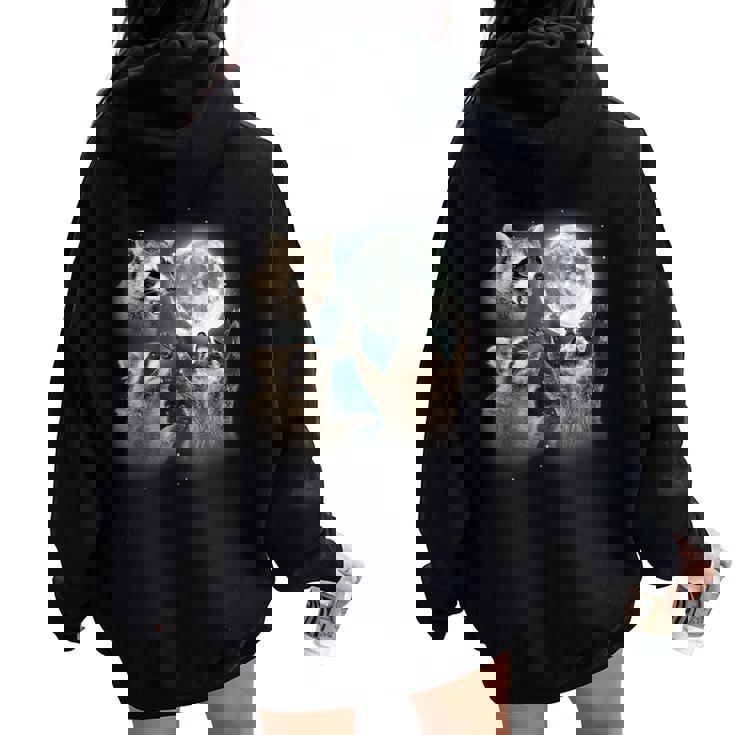Raccoon 3 Racoons Howling At Moon Weird Cursed Women Oversized Hoodie Back Print Raccoon 3 Racoons Howling At Moon Weird Cursed Women Oversized Hoodie Back Print