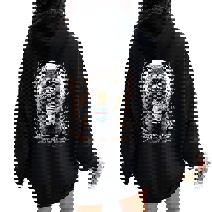 Raccoon Eating Instant Noodle Cup For Women Men Women Oversized Hoodie Back Print Raccoon Eating Instant Noodle Cup For Women Men Women Oversized Hoodie Back Print