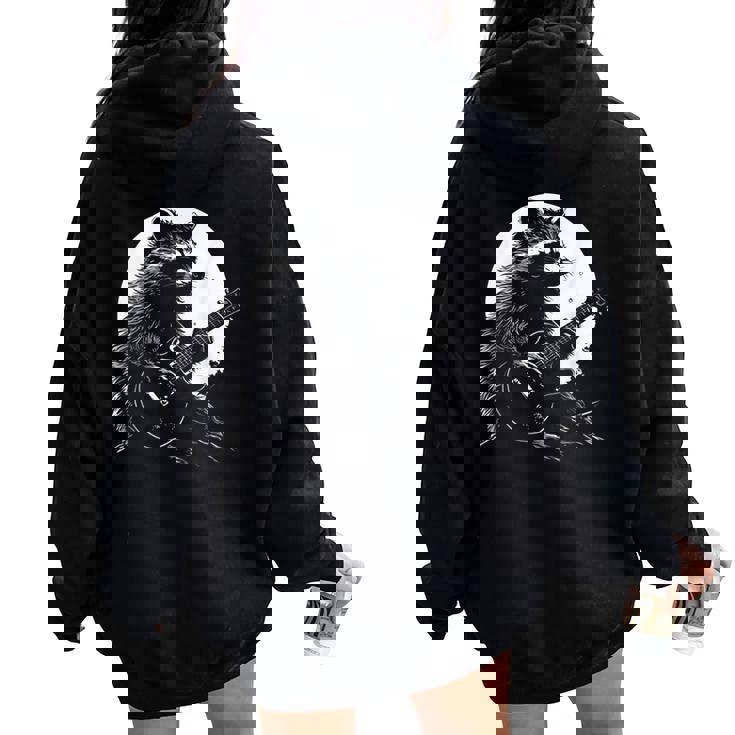 Raccoon Guitarist Moon Hoodie - Cozy Oversized Women's Wear