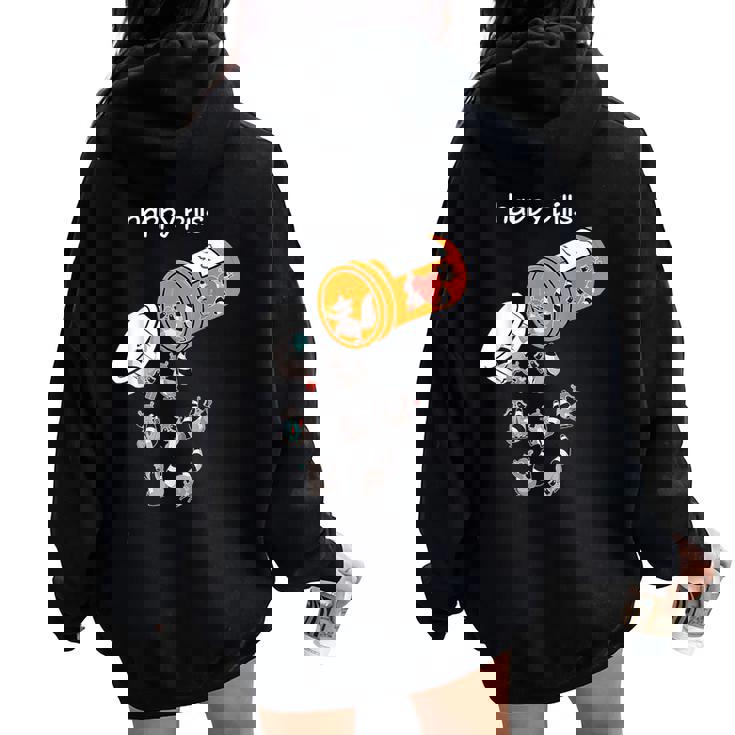 Raccoon Lover Oversized Hoodie – Happy Pills Back Print for Women