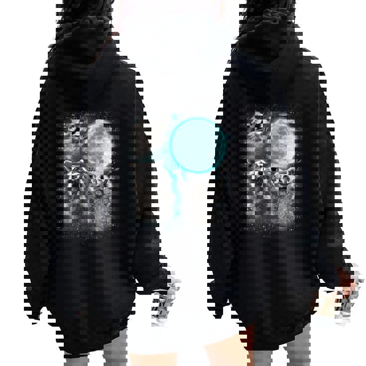Raccoon Shirt 3 Racoons Howling At Moon Weird Cursed Women Oversized Hoodie Back Print Raccoon Shirt 3 Racoons Howling At Moon Weird Cursed Women Oversized Hoodie Back Print