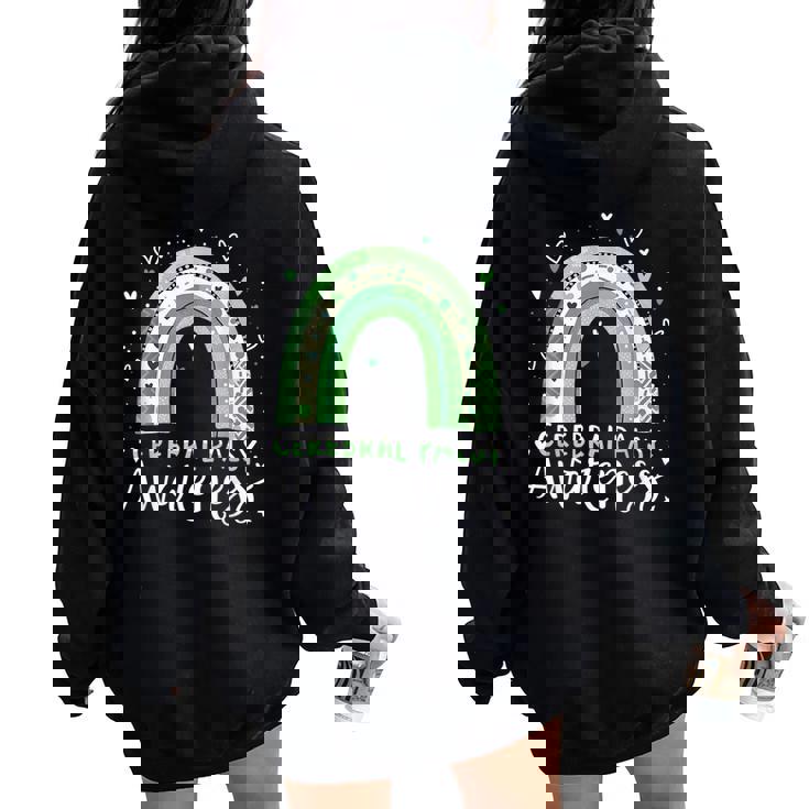 Rainbow In March We Wear Green Cerebral Palsy Awareness Women Oversized Hoodie Back Print