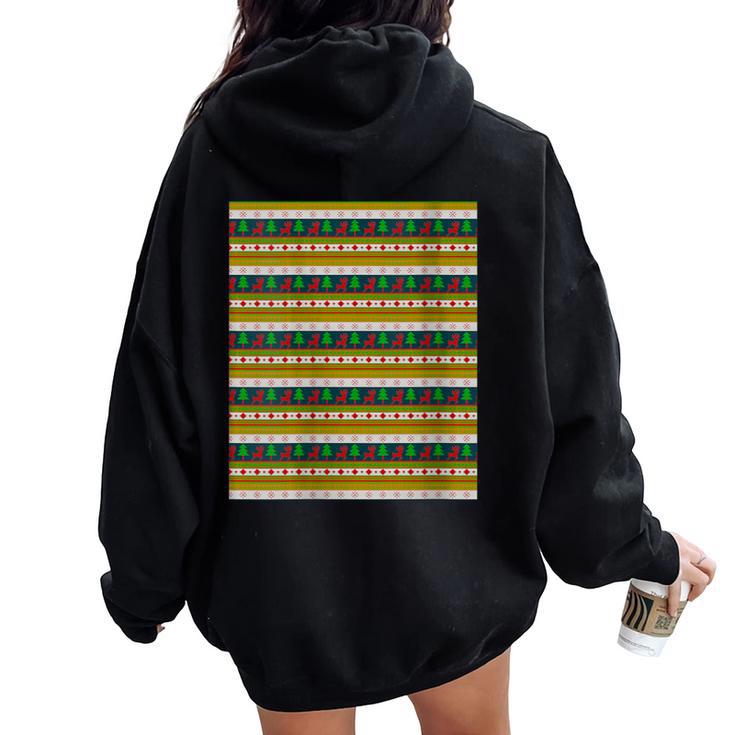 Reindeer And Christmas Tree Knit Pattern Women Oversized Hoodie Back Print