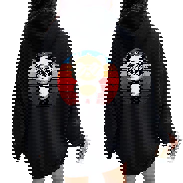 Retro Panda In Sunglasses BBQ Pool Party Panda Women Oversized Hoodie Back Print Retro Panda In Sunglasses BBQ Pool Party Panda Women Oversized Hoodie Back Print