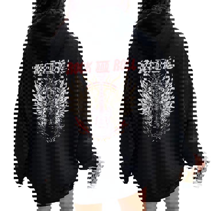 Rock And Roll Guitarraintage Rock Música Women Oversized Hoodie Back Print
