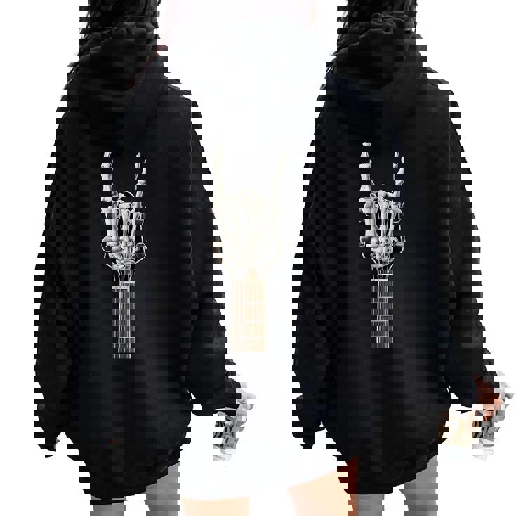 Rock On Skeleton Mano Guitarra Rock & Roll Hombres Es Rock Band Women Oversized Hoodie Back Print