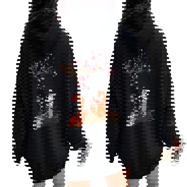 Sakura Faune Amoureux Des Ours Animal Chine Panda Roux Sweat à capuche oversize pour femme avec imprimé dans le dos