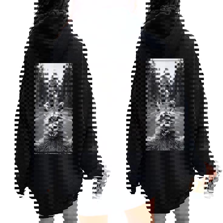 Scared Raccoon & Bigfoot Graphic Women's Oversized Hoodie Scared Raccoon & Bigfoot Graphic Women's Oversized Hoodie