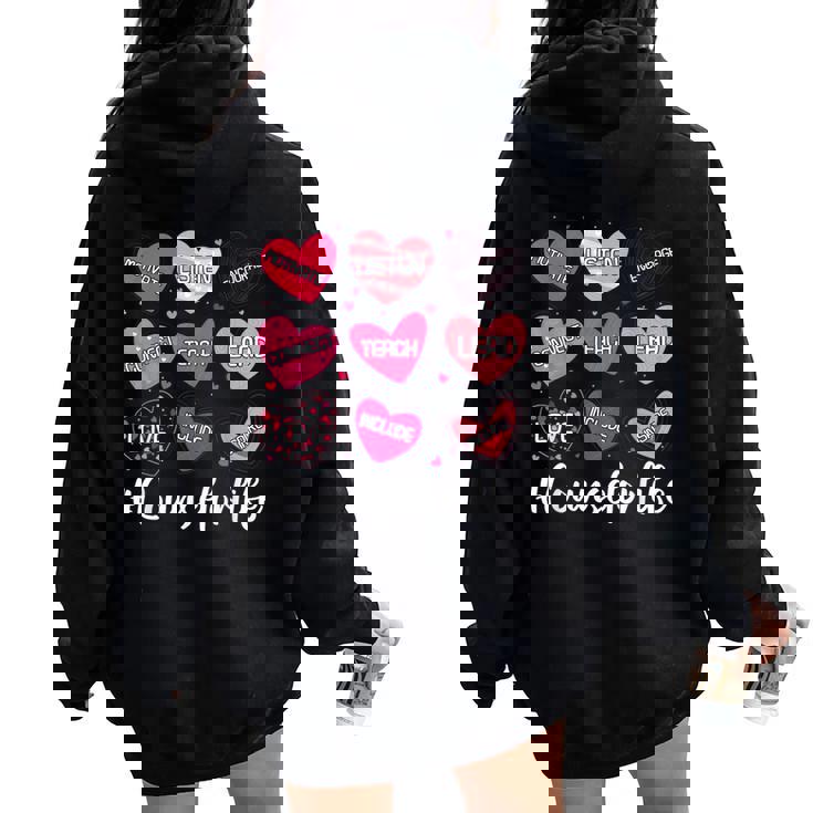 School Counselor Hearts Teacher Appreciation Valentines Day Women Oversized Hoodie Back Print