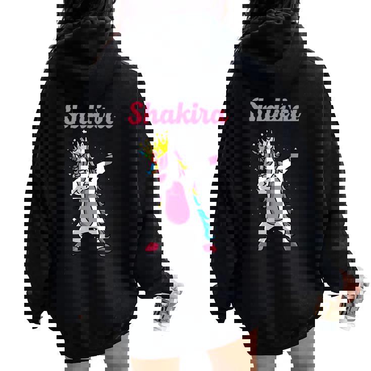 Shakira Nombre Personalizado Cumpleaños Dabbing Unicorn Queen Women Oversized Hoodie Back Print