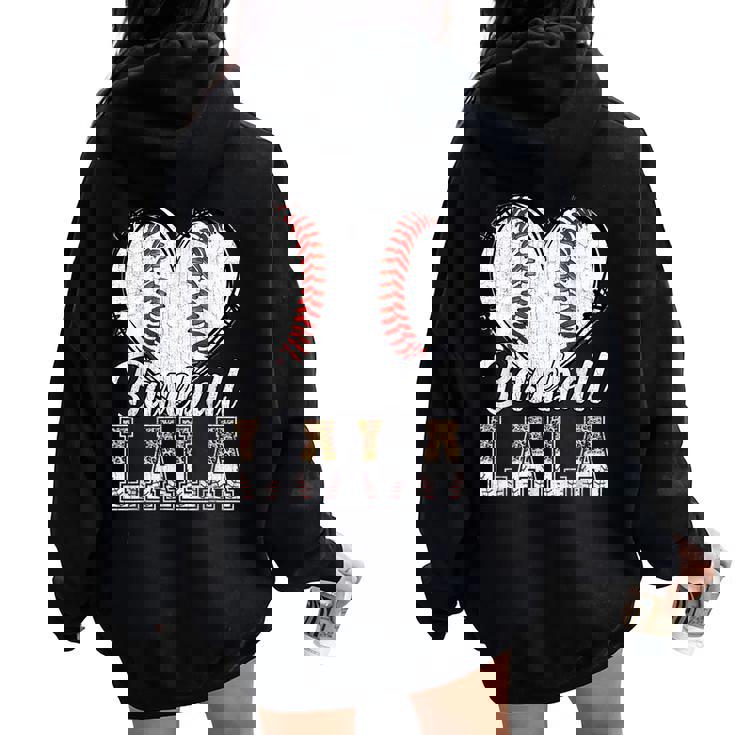 Softball Baseball Lala Heart Leopard Print Mother's Day Women Oversized Hoodie Back Print
