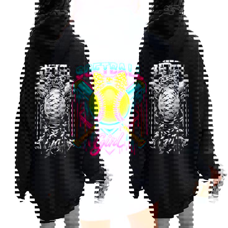 Softball Player Girl Ice Cream Softball Drip Women Oversized Hoodie Back Print