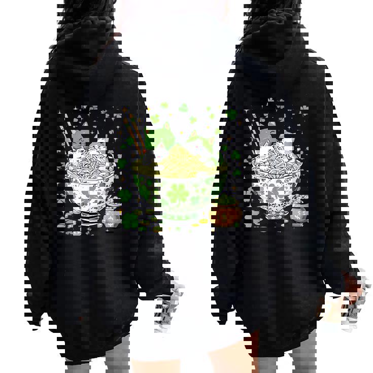 St Patrick's Day Irish Ramen Cats Cute Anime Girls Women Oversized Hoodie Back Print St Patrick's Day Irish Ramen Cats Cute Anime Girls Women Oversized Hoodie Back Print