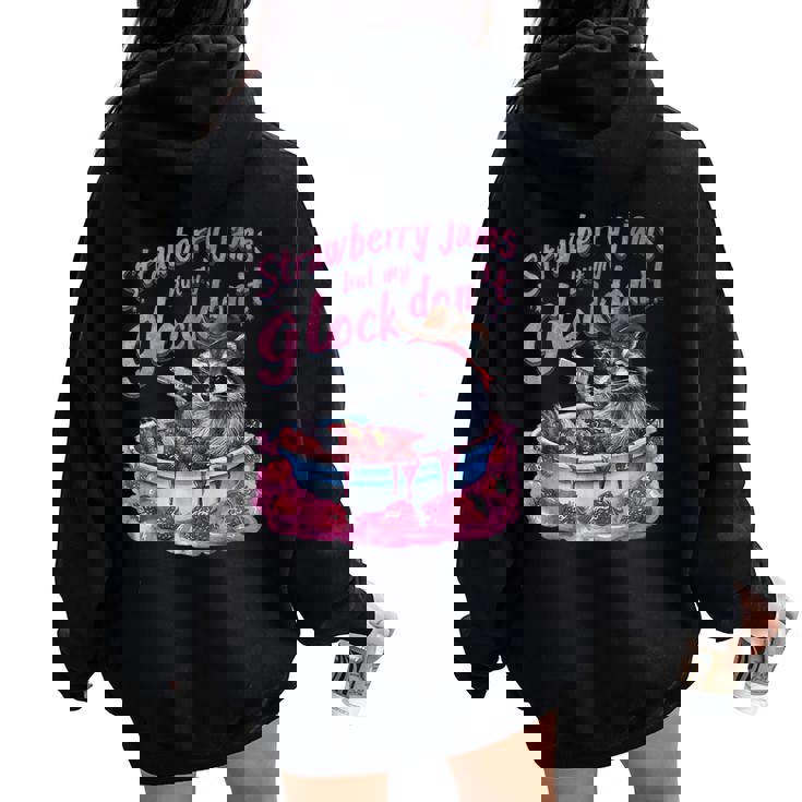 Strawberry Jam Graphic Women's Oversized Hoodie - Fun Raccoon Back Print