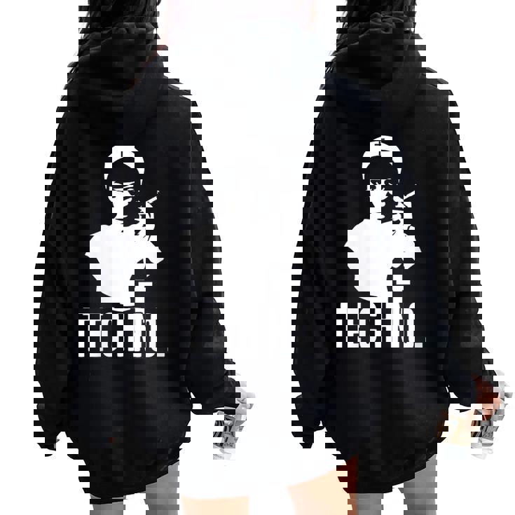 Techno Costume De Religieuse – Drôle De Religieuse Sweat à capuche oversize pour femme avec imprimé dans le dos