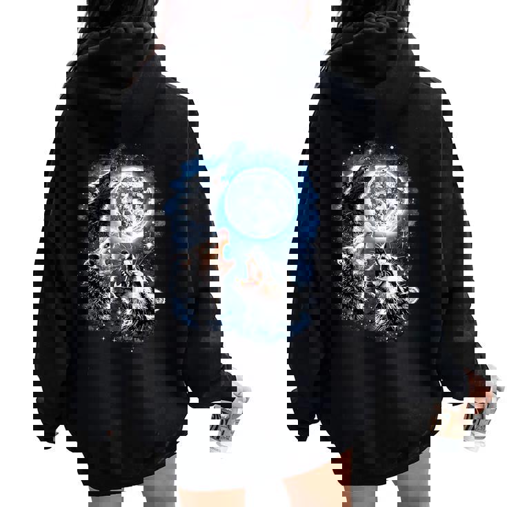 Three Animal Howling Moon Hoodie - Women’s Oversized Back Print Three Animal Howling Moon Hoodie - Women’s Oversized Back Print