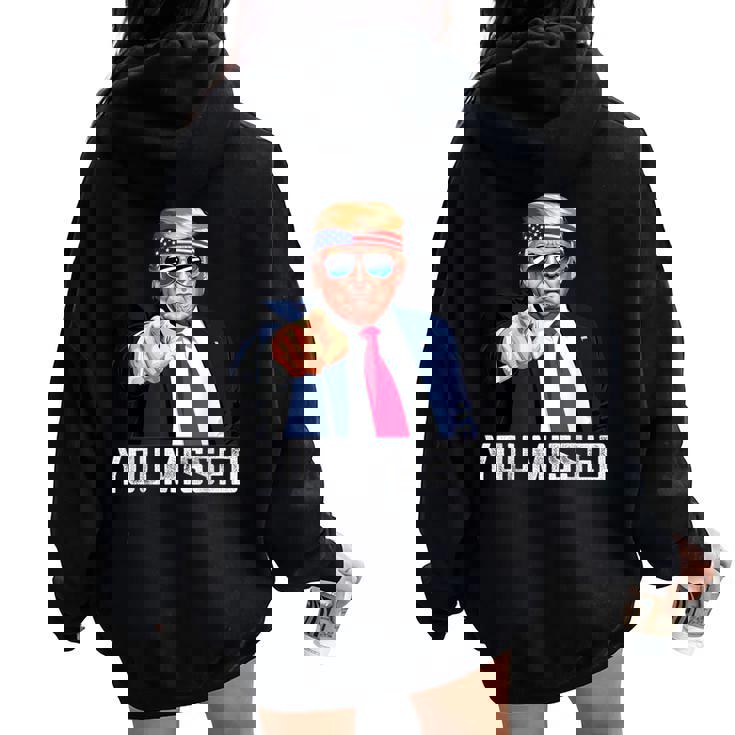 Trump You Missed Twice Bandana De La Bandera Estadounidense Trump 2024 Women Oversized Hoodie Back Print